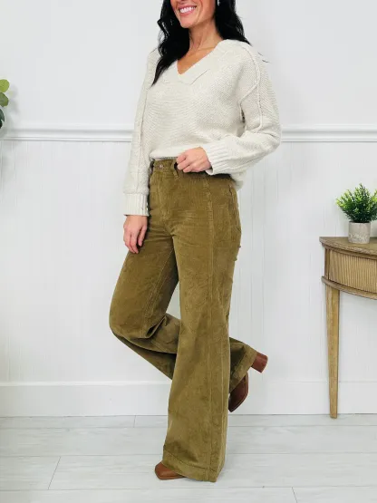 (Pack of 2) Judy Blue Olive Obsession Retro Wide Leg Corduroy Jeans