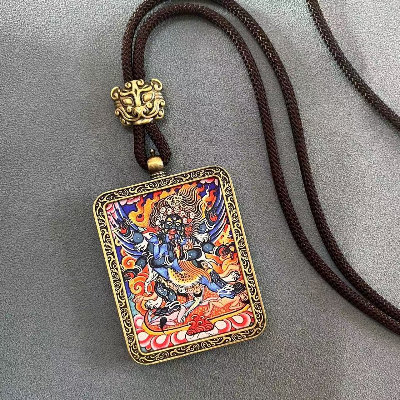 Mahakala Thangka Pendant Necklace - 3 Styles of Black Deity Amulet
