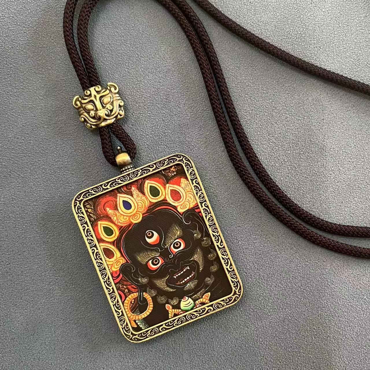 Mahakala Thangka Pendant Necklace - 3 Styles of Black Deity Amulet