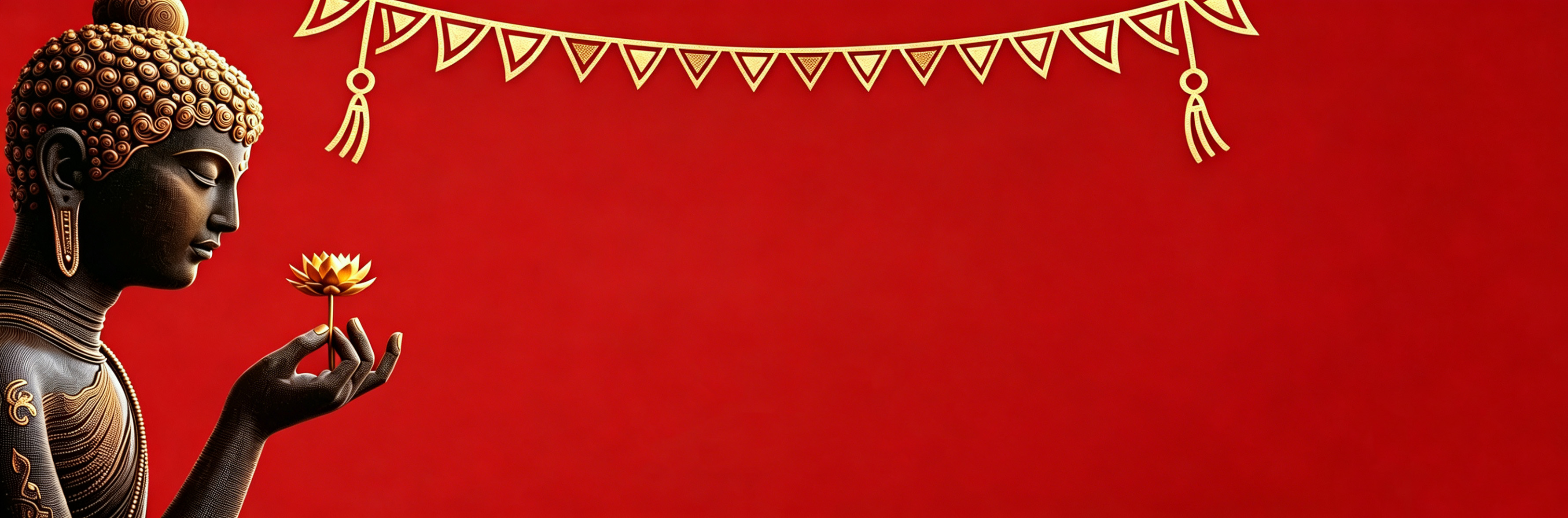 {"default":"Red background Buddha holding lotus flower banner for AURA THANGKA store homepage"}
