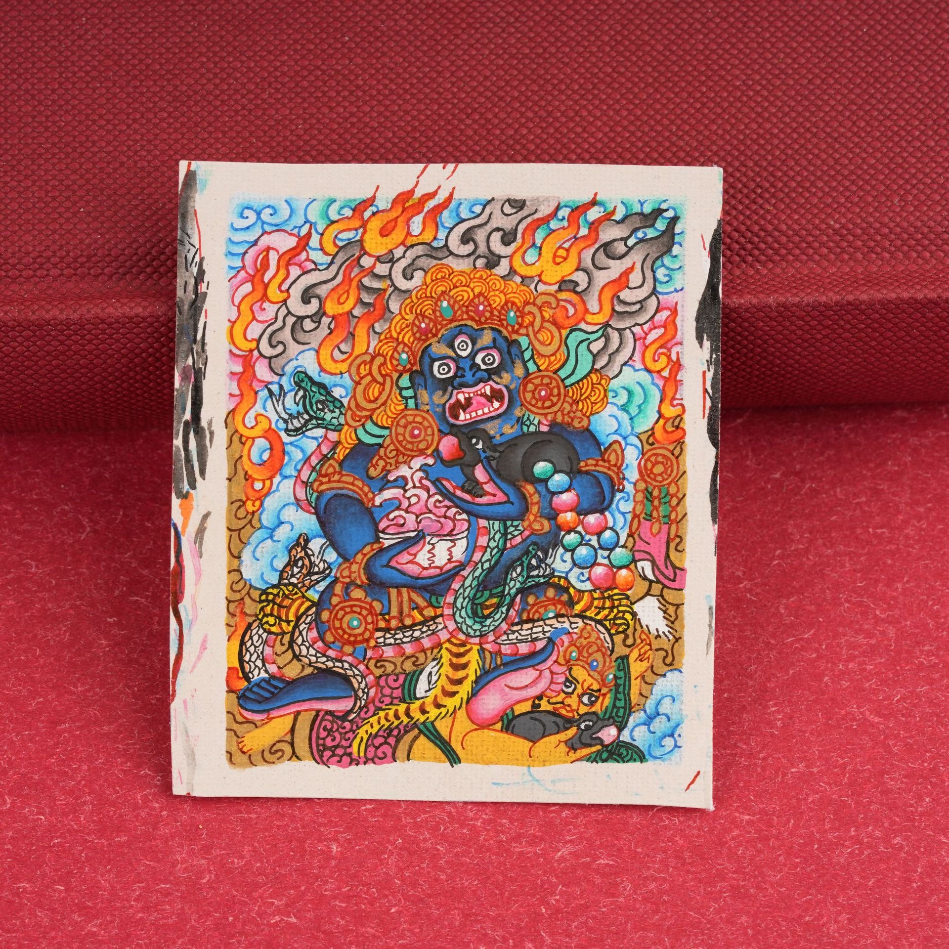 Black Jambhala with Snake & Flaming Background