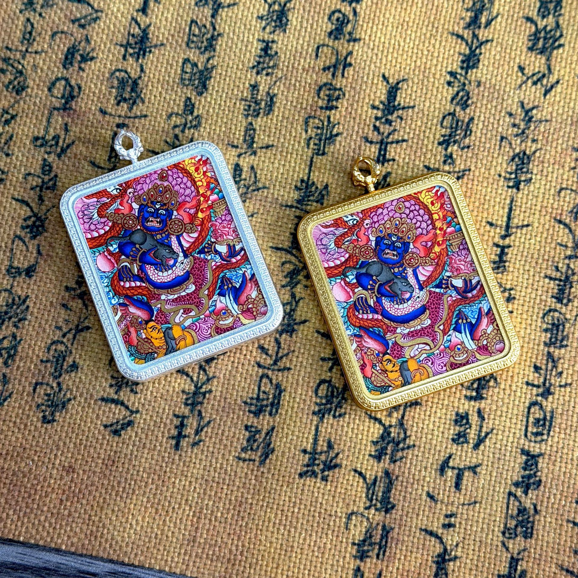 Black Jambhala Master Hand-Painted Mini Thangka - Wealth Deity Art