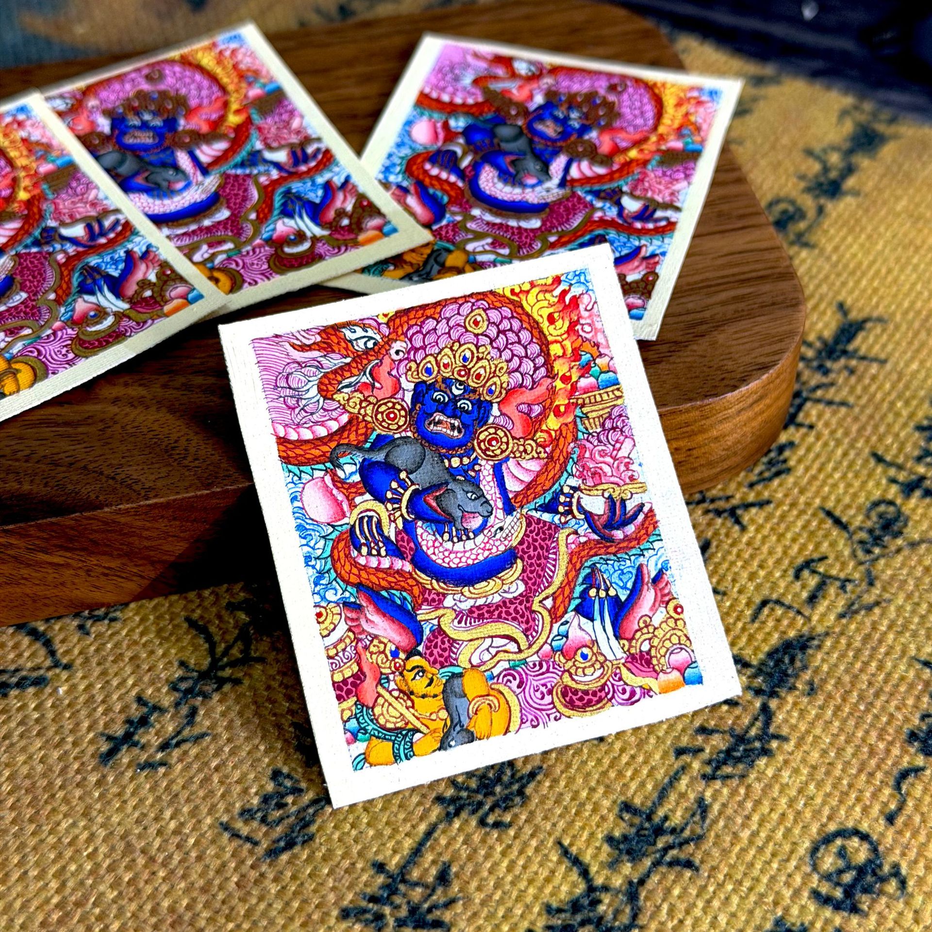 Black Jambhala Master Hand-Painted Mini Thangka 