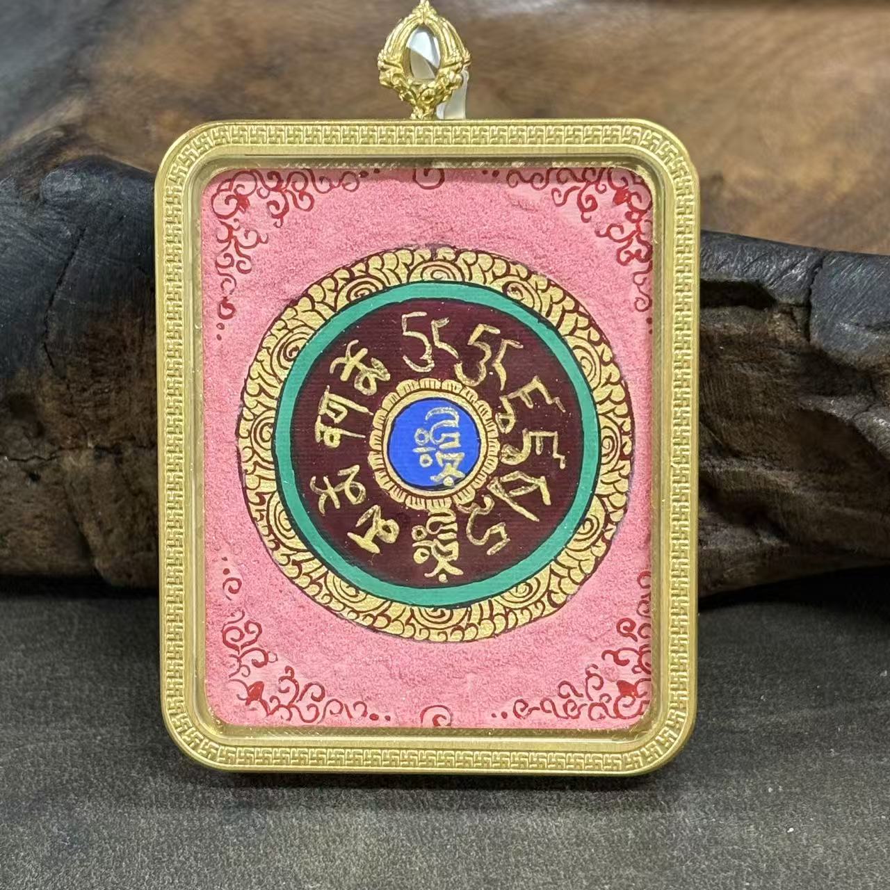 Hand-Painted Medicine Buddha Mantra Mandala Mini Thangka