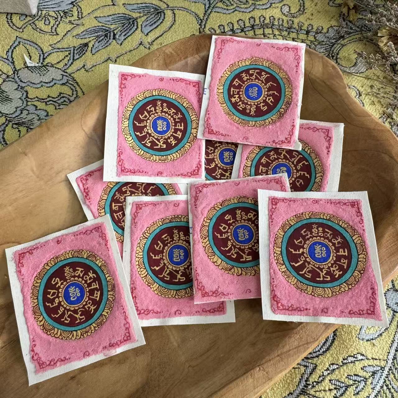 Hand-Painted Medicine Buddha Mantra Mandala Mini Thangka