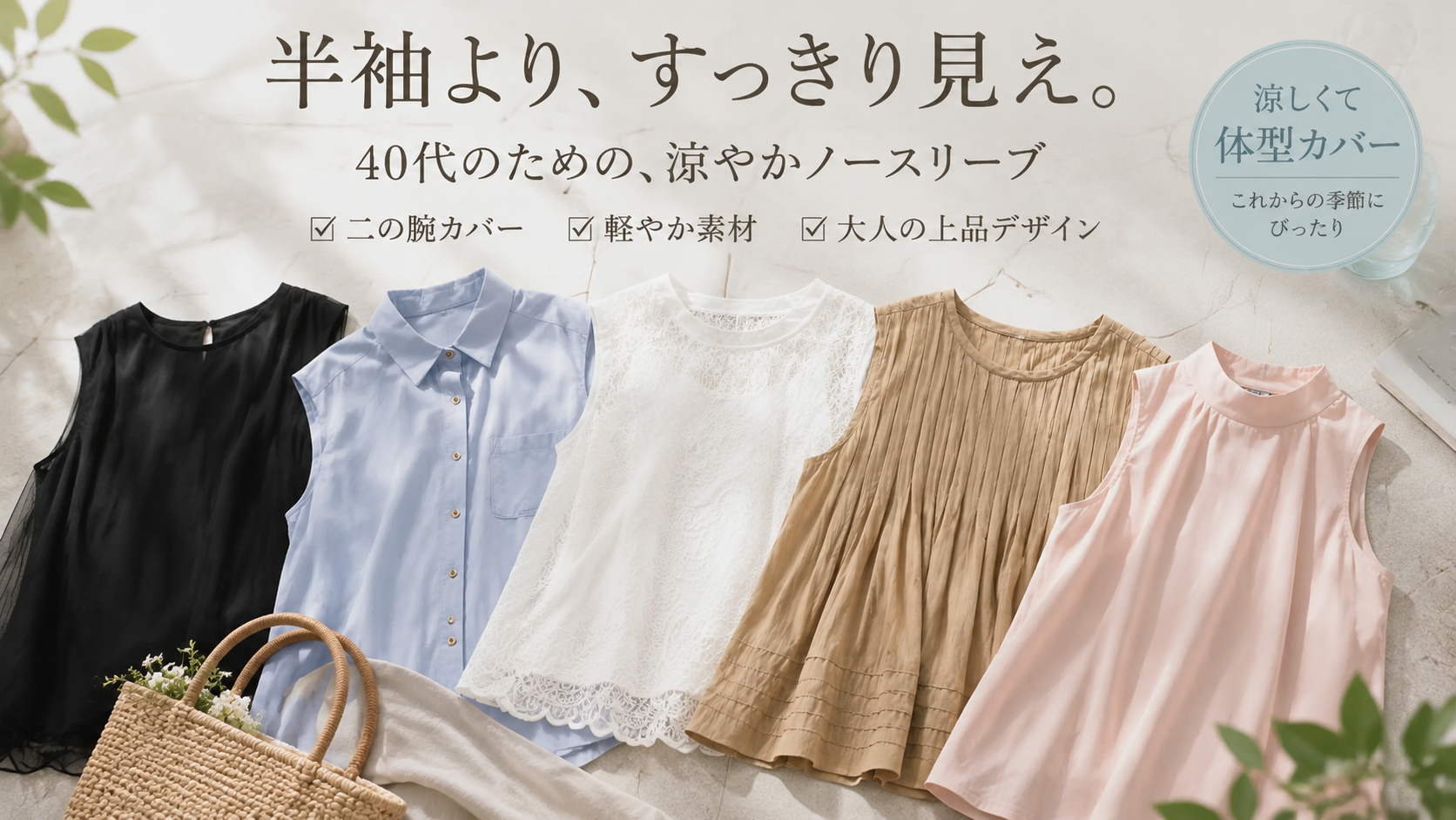 夏のノースリーブ特集 | 二の腕を自然にカバーする大人女性の涼やかトップス-sosove