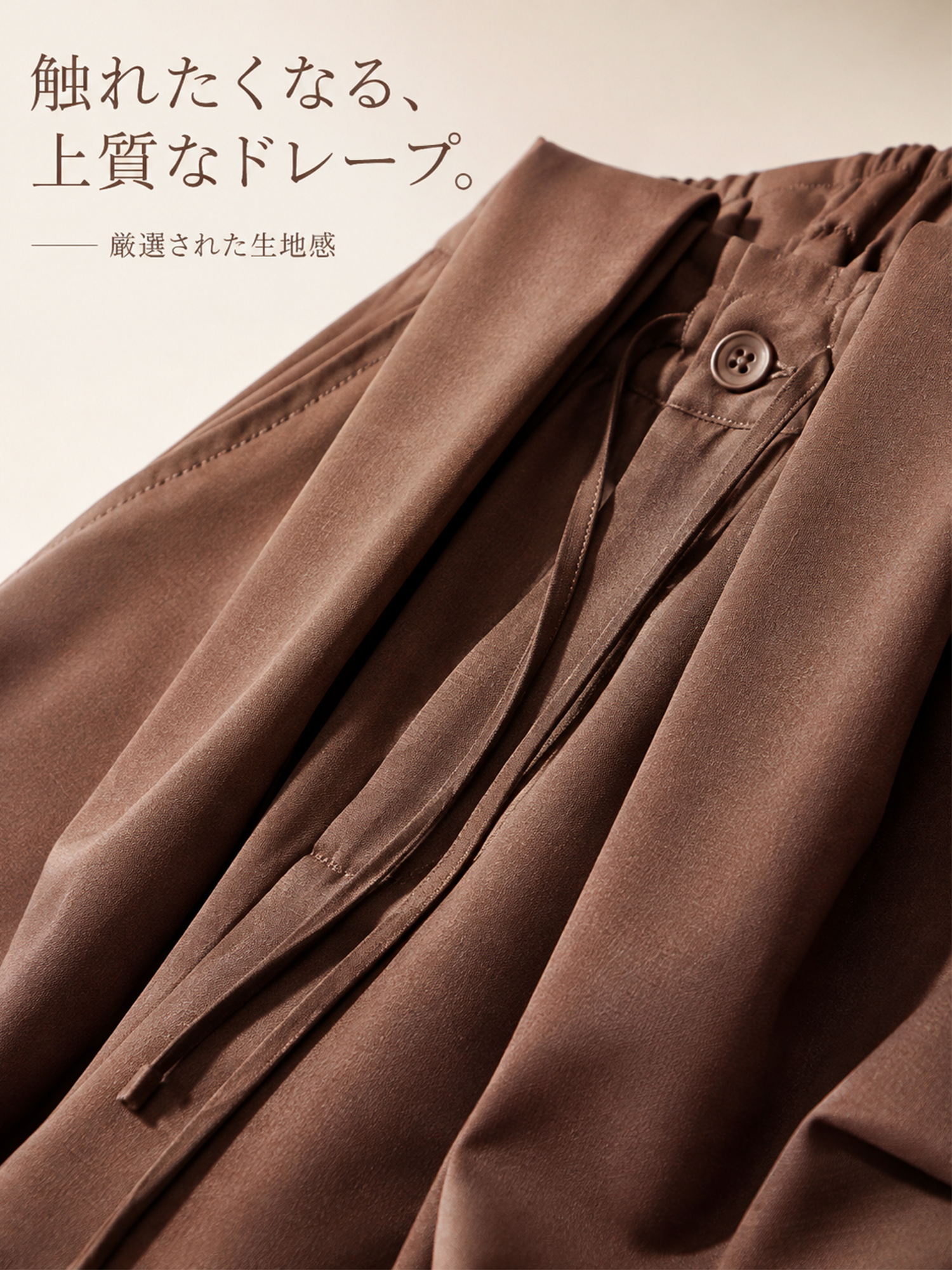【カーゴパンツ】ゆったりドローストリング・ウォッシュ加工、バルーンシルエット。体型をカバーし、ウエストベルト調節でさまざまな体型・身長に対応。