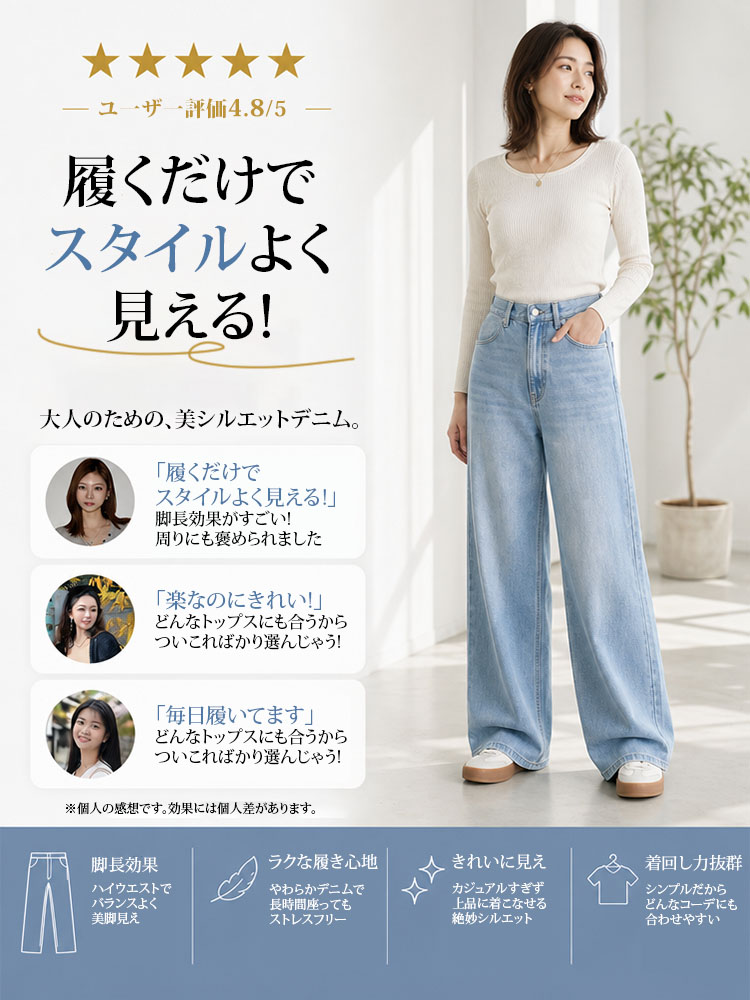 【ダブルボタン】超軽量・素肌感覚のテンセルデニムワイドパンツ  快適さとおしゃれの完璧な融合。夏の爽やかさを存分に楽しめる一着。"