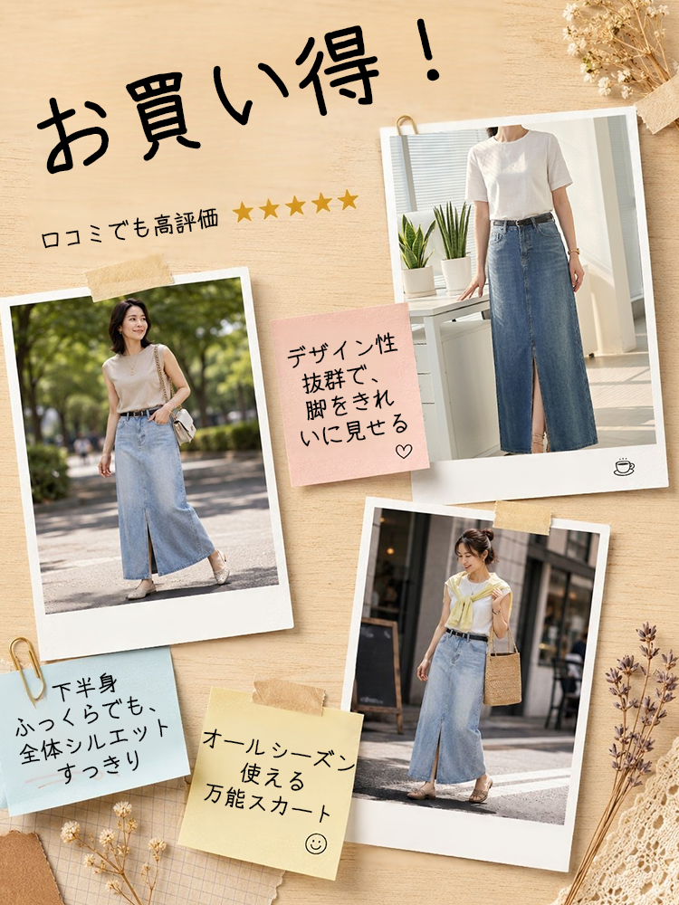 【ヴィンテージ デニム ロングスカート~】 フロントスリット 脚長効果 すっきり見え 抜け感-sosove