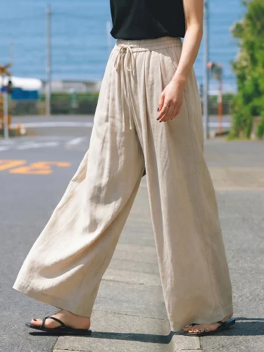 【テンセル ロング丈ワイドパンツ】  100%テンセル、ゆったりロングシルエット。快適＆おしゃれ、体型を選ばない。