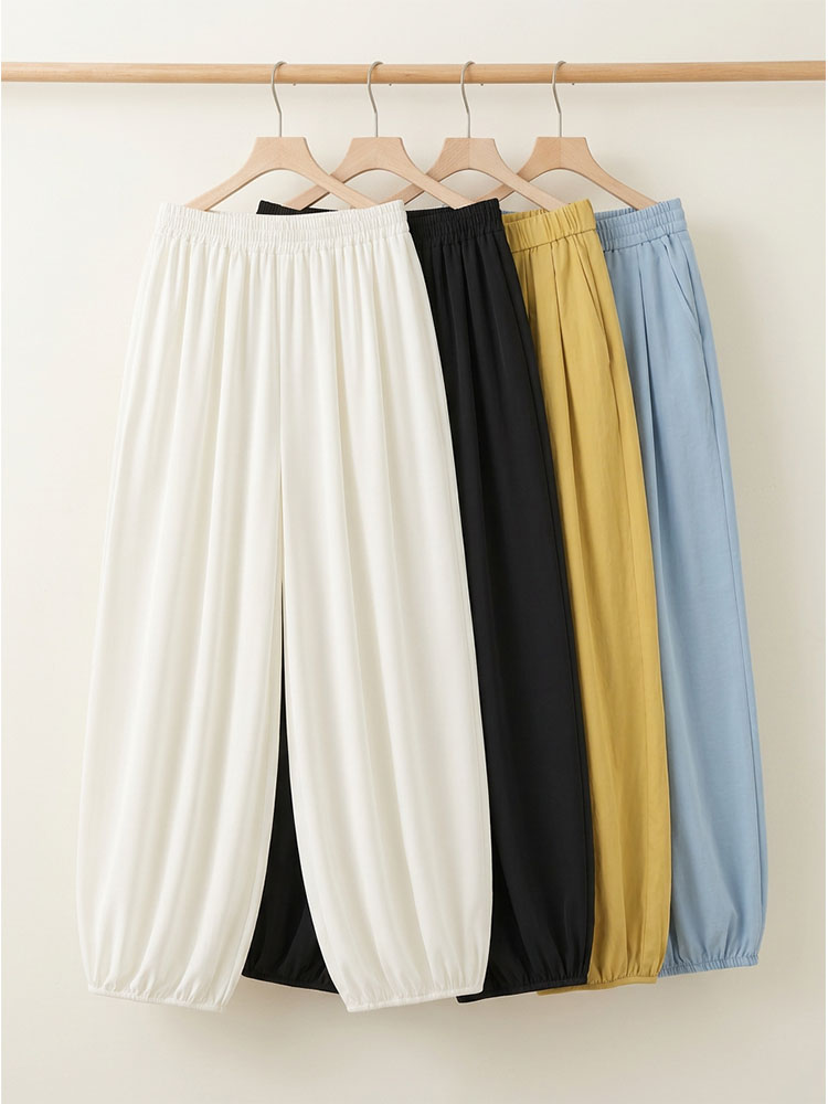 【夏用薄手バルーンパンツ】天然の物理的UVシールド、接触冷感アイスシルクのクロップドパンツ-sosove