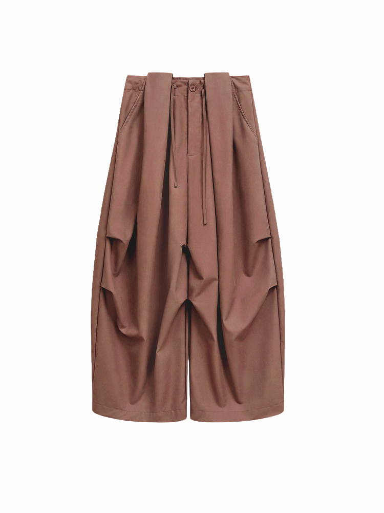 【カーゴパンツ~~】ゆったりドローストリング・ウォッシュ加工、バルーンシルエット。体型をカバーし、ウエストベルト調節でさまざまな体型・身長に対応。