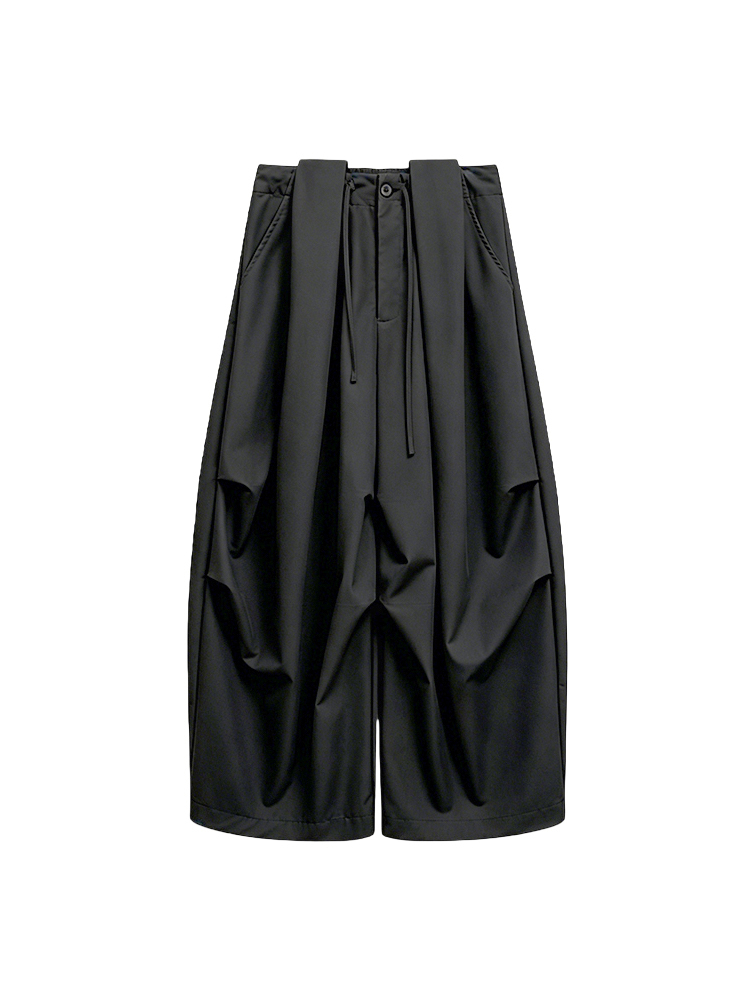 【カーゴパンツ~~】ゆったりドローストリング・ウォッシュ加工、バルーンシルエット。体型をカバーし、ウエストベルト調節でさまざまな体型・身長に対応。