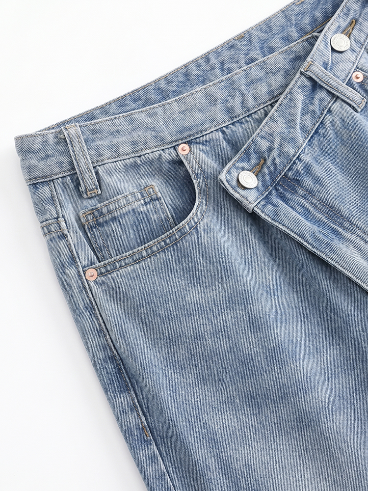 【 ~タイム限定 さらに53%OFF~】斜めボタンワイドデニム｜個性的な斜めデザインでウエストすっきり オールシーズン対応