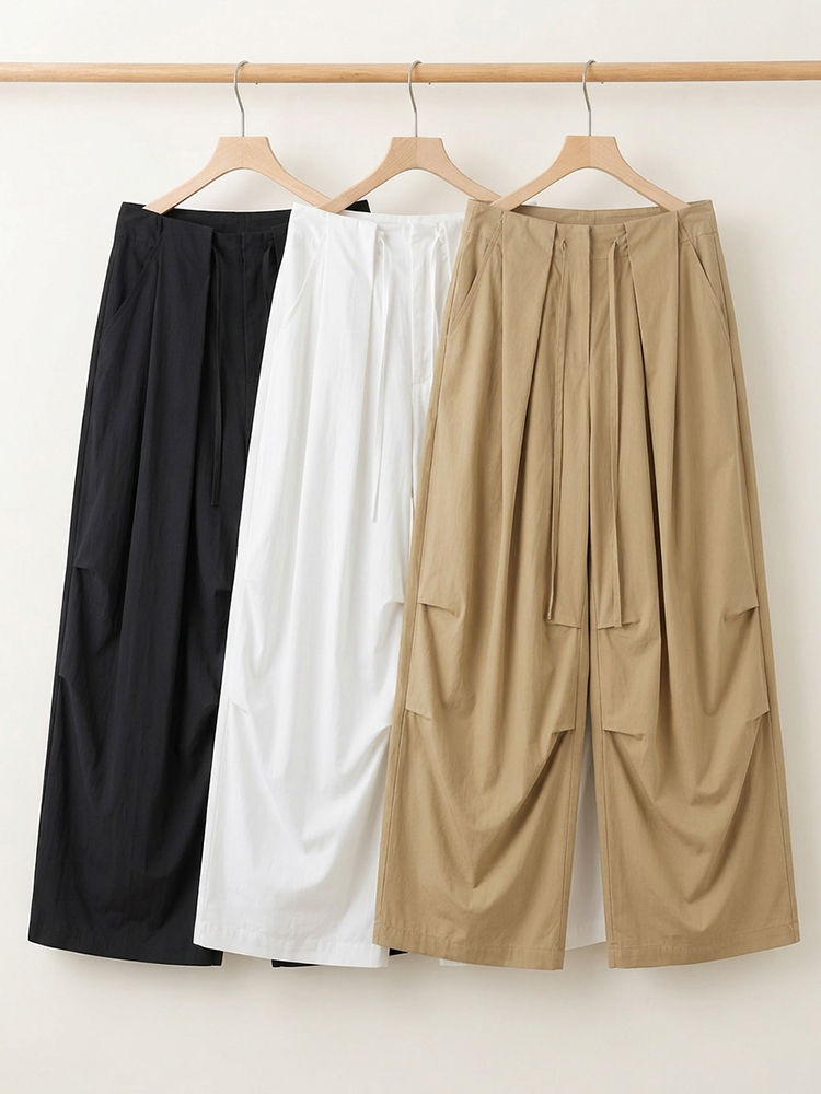 1358938【カーゴパンツ】ゆったりドローストリング・ウォッシュ加工、バルーンシルエット。体型をカバーし、ウエストベルト調節でさまざまな体型・身長に対応。