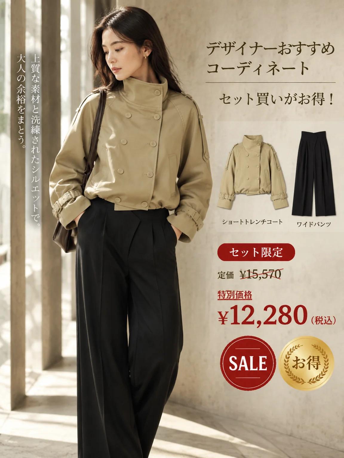 【ふんわりショート丈トレンチジャケット・スタンドカラー・ダブルブレストデザイン】