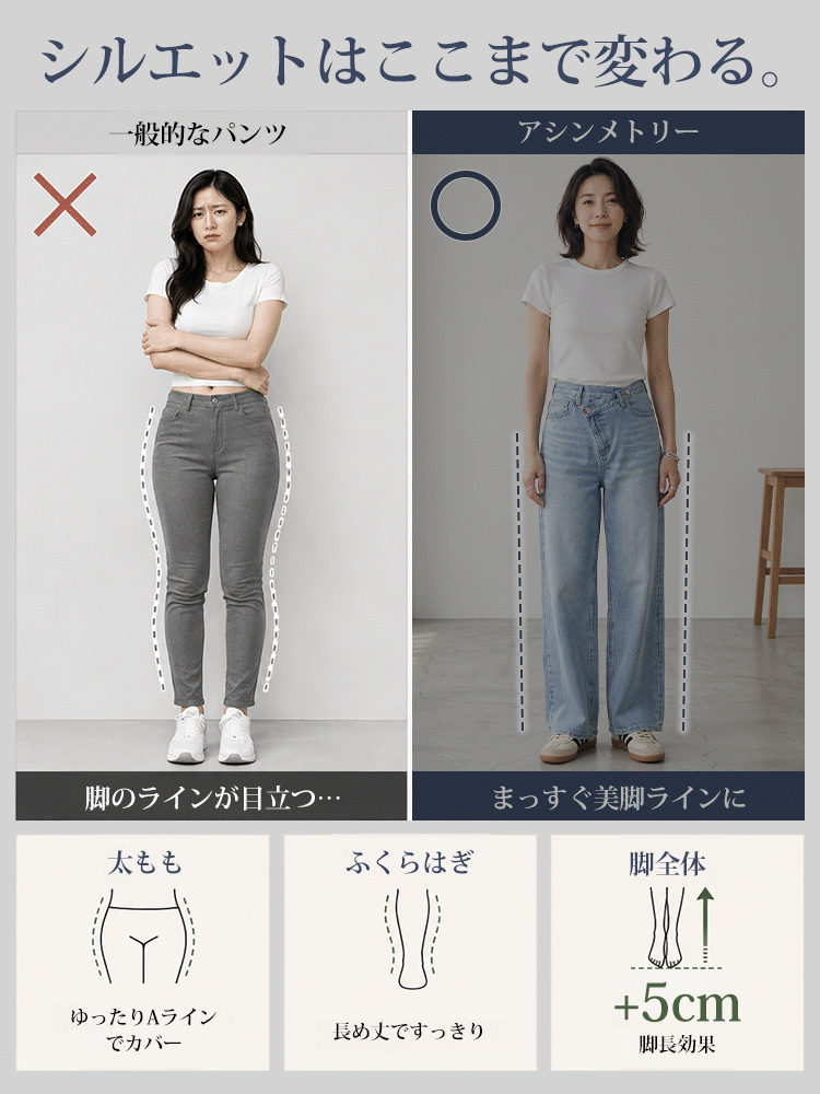 【 ~~タイム限定 さらに50%OFF~~】斜めボタンワイドデニム｜個性的な斜めデザインでウエストすっきり オールシーズン対応