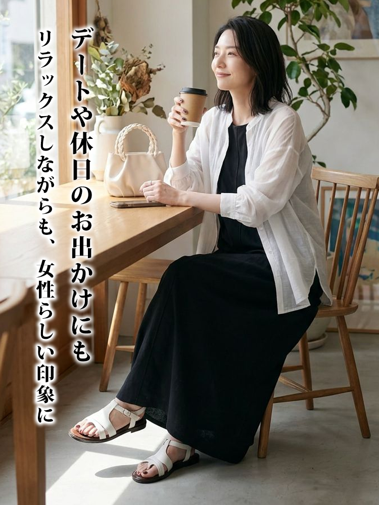 【シンプルラウンドネックコットンリネン通勤ワンピース】 Aラインでお腹・ヒップをカバーし軽やか；通気性・肌触り良好なコットンリネン；ウエストレスで締め付けず、ゆったり裾が歩くたびに風を通す。