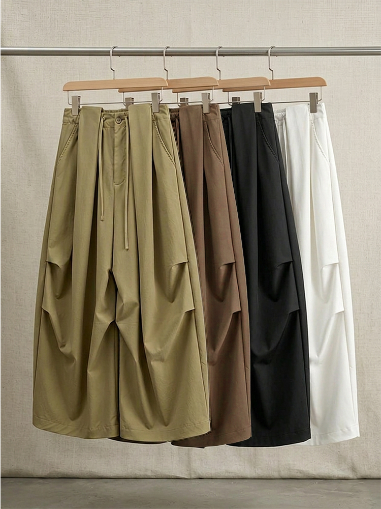 【カーゴパンツ~】ゆったりドローストリング・ウォッシュ加工、バルーンシルエット。体型をカバーし、ウエストベルト調節でさまざまな体型・身長に対応。