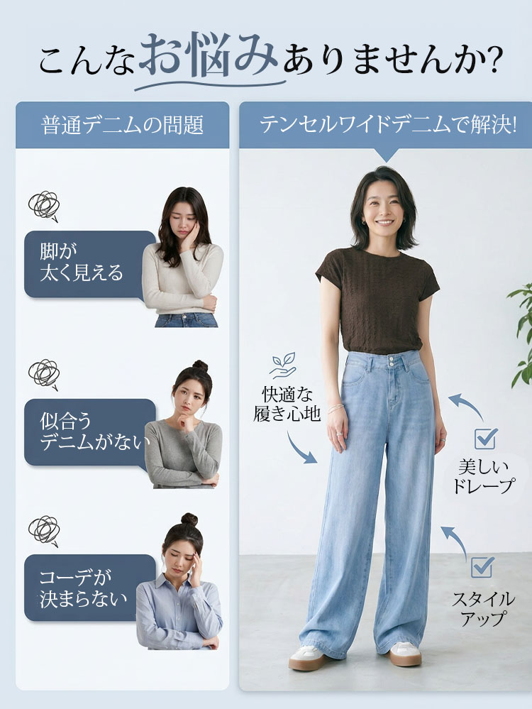 【ダブルボタン】超軽量・素肌感覚のテンセルデニムワイドパンツ  快適さとおしゃれの完璧な融合。夏の爽やかさを存分に楽しめる一着。"