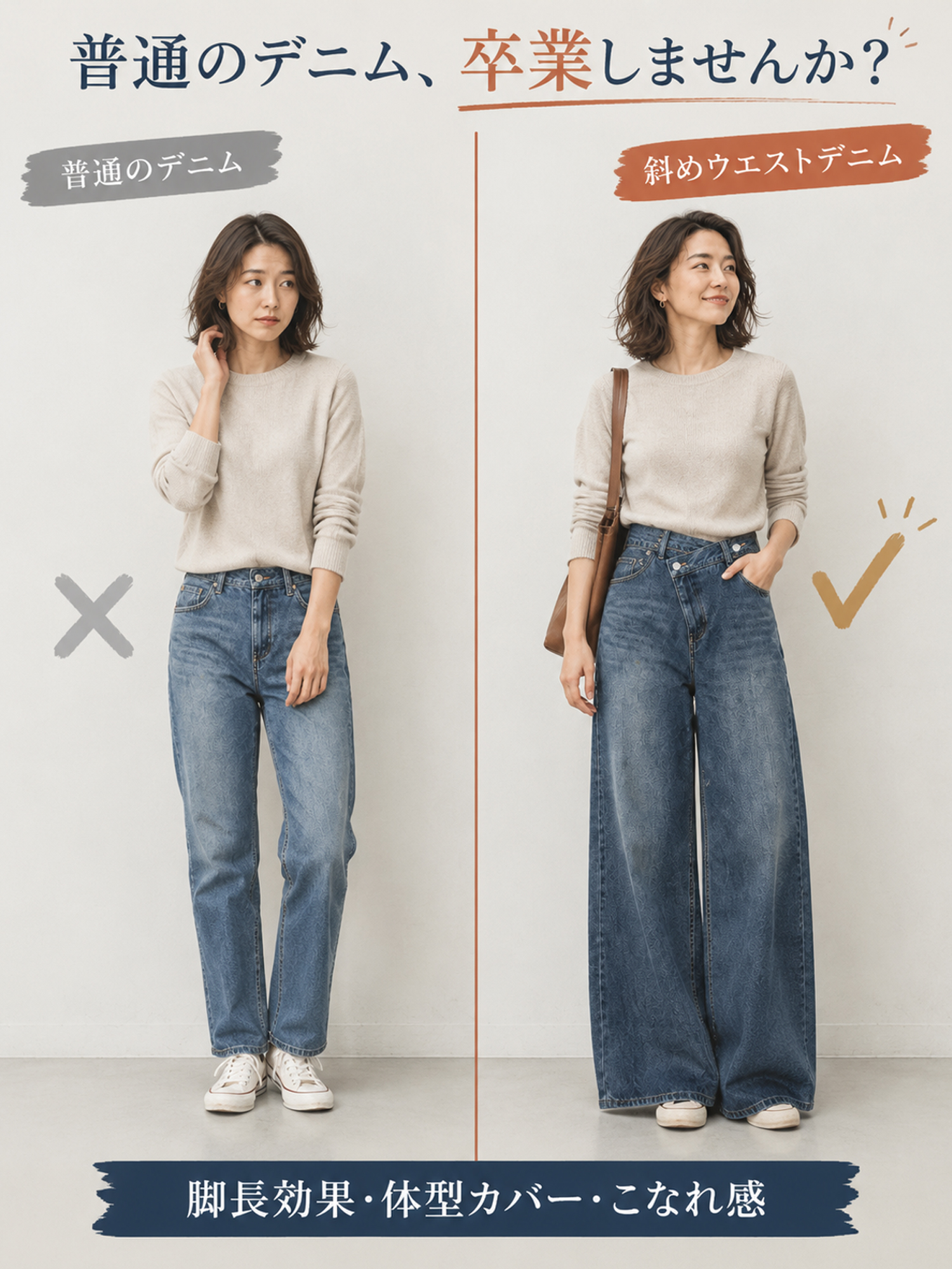 【 タイム限定 さらに47%OFF！！！】斜めボタンワイドデニム｜個性的な斜めデザインでウエストすっきり オールシーズン対応