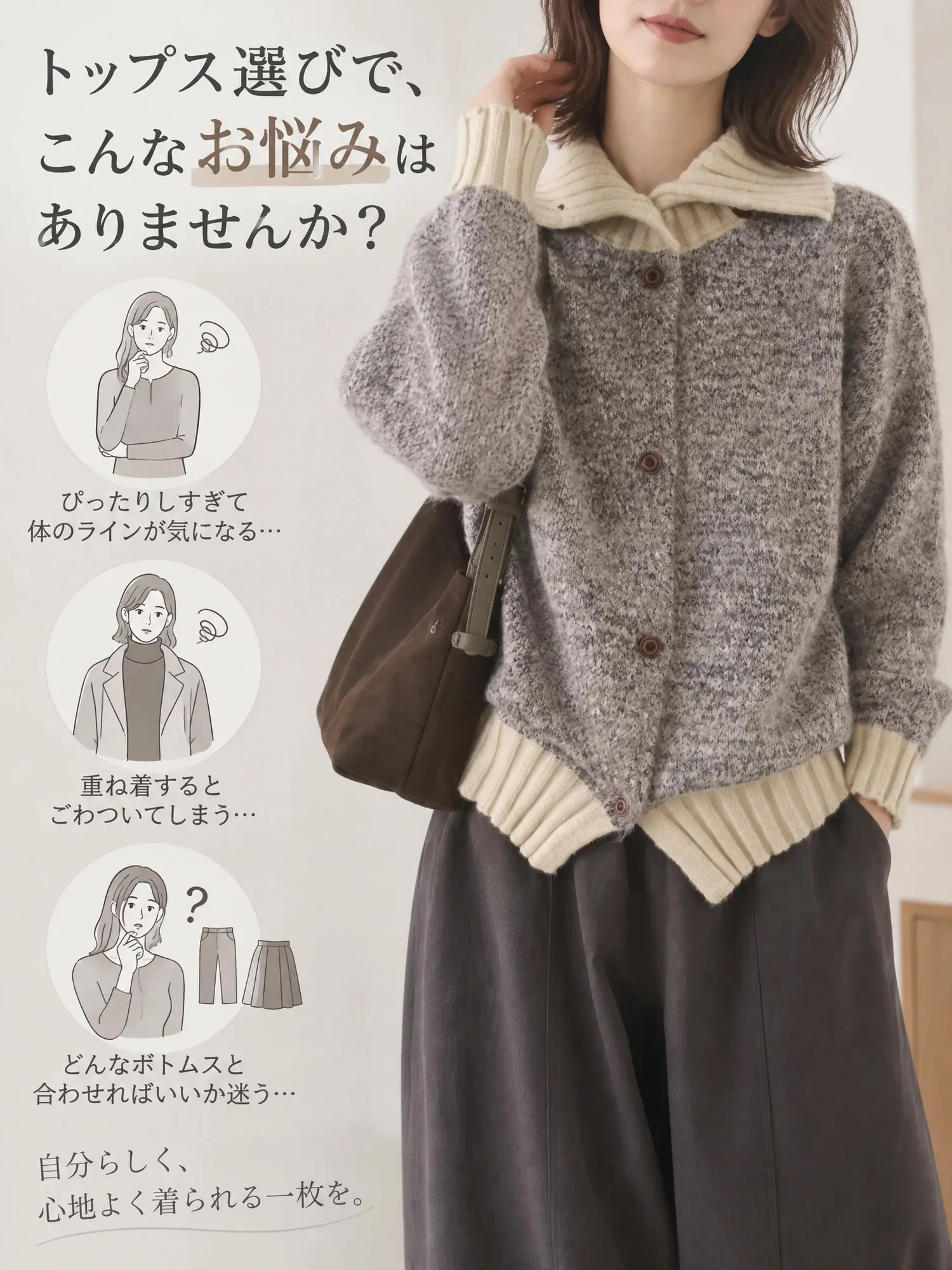 [2WAY ミックスカラーニット ハイネック レディース