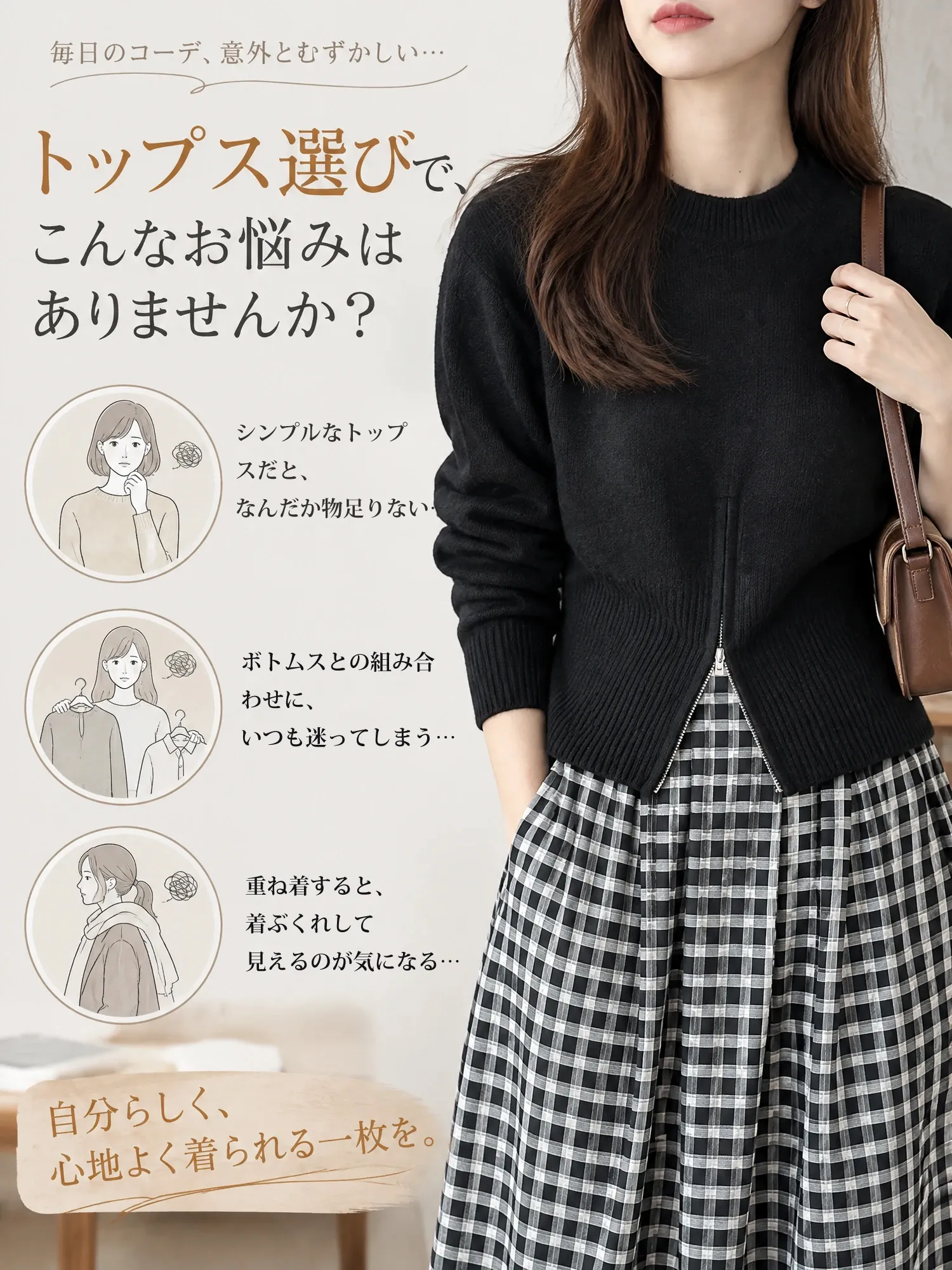 【ゆったり上質なやわらかジップアッププルオーバーニット】