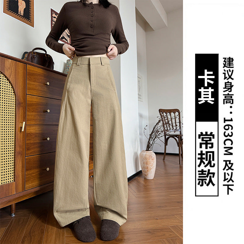 【ヴィンテージ ドレープ スタイルアップ カーブドパンツ】ハイウエストで脚長効果抜群、ホック隠しデザイン、通勤スタイルに上質さをプラス