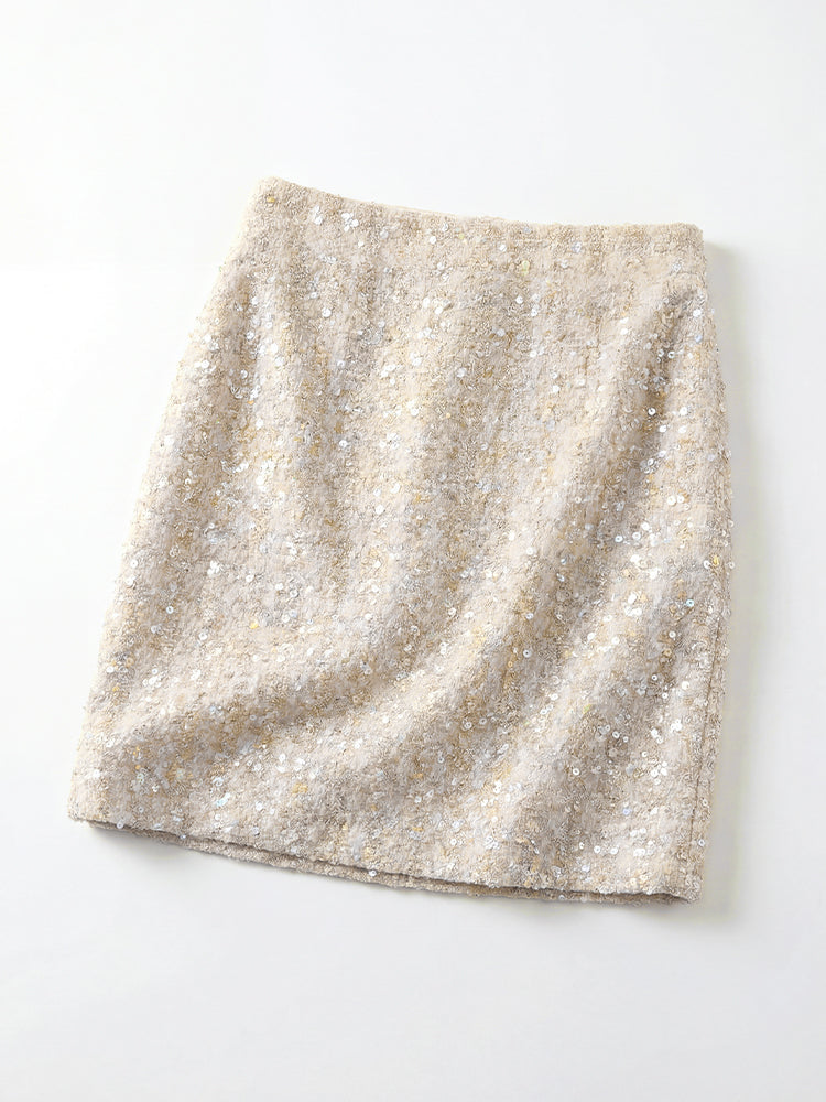 ハイウエストラメツイードショートスカート