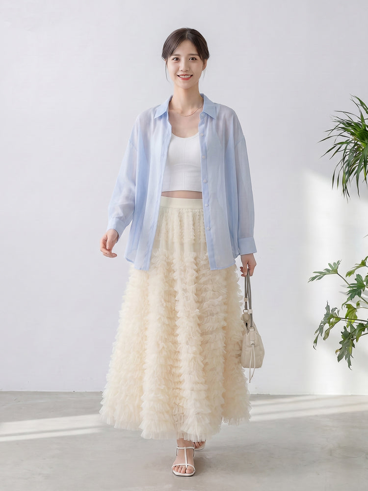 【ボリュームティアードスカート】 軽量で着心地抜群 洗濯機 OK 型崩れしにくい コーデしやすい万能スカート