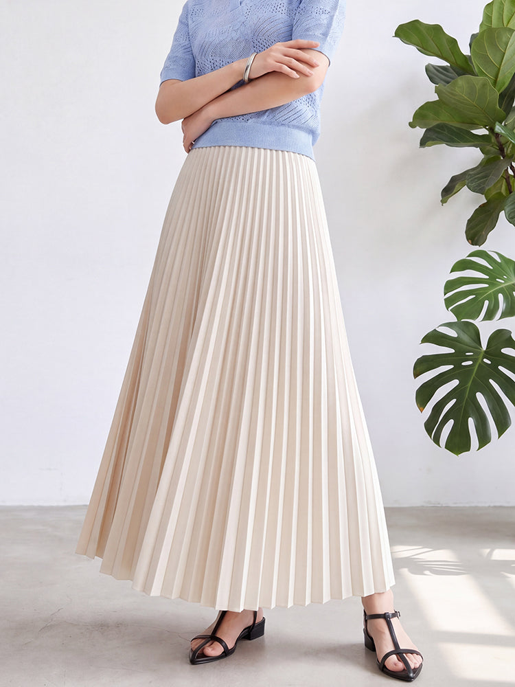 【 タイム限定 さらに20%OFF】ゆったりドレープ ロングプリーツスカート｜下半身体型カバーに最適 脚をスッキリ見せ ハイウエストでスタイルアップ