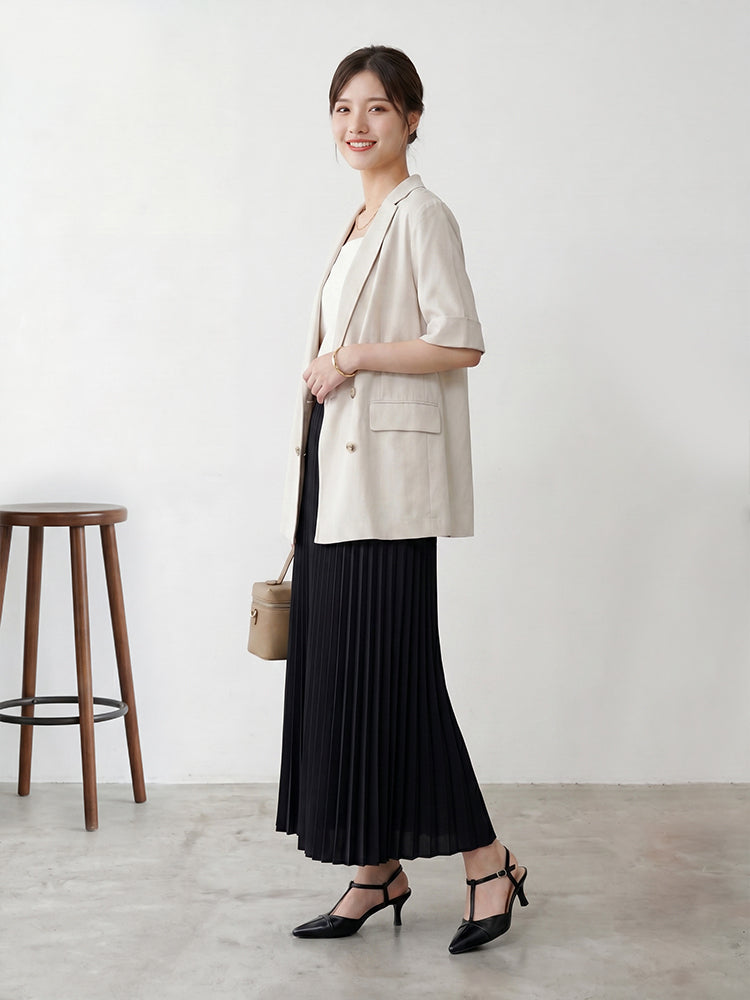 【 タイム限定 さらに20%OFF】ゆったりドレープ ロングプリーツスカート｜下半身体型カバーに最適 脚をスッキリ見せ ハイウエストでスタイルアップ