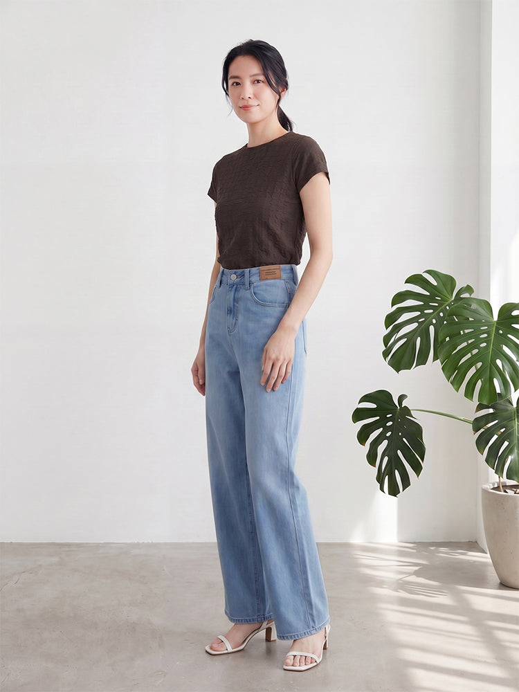 【夏用薄手アイスシルクワイドパンツ】ハイウエストストレート、軽やかでドレープ感抜群。デイリー＆通勤に必須