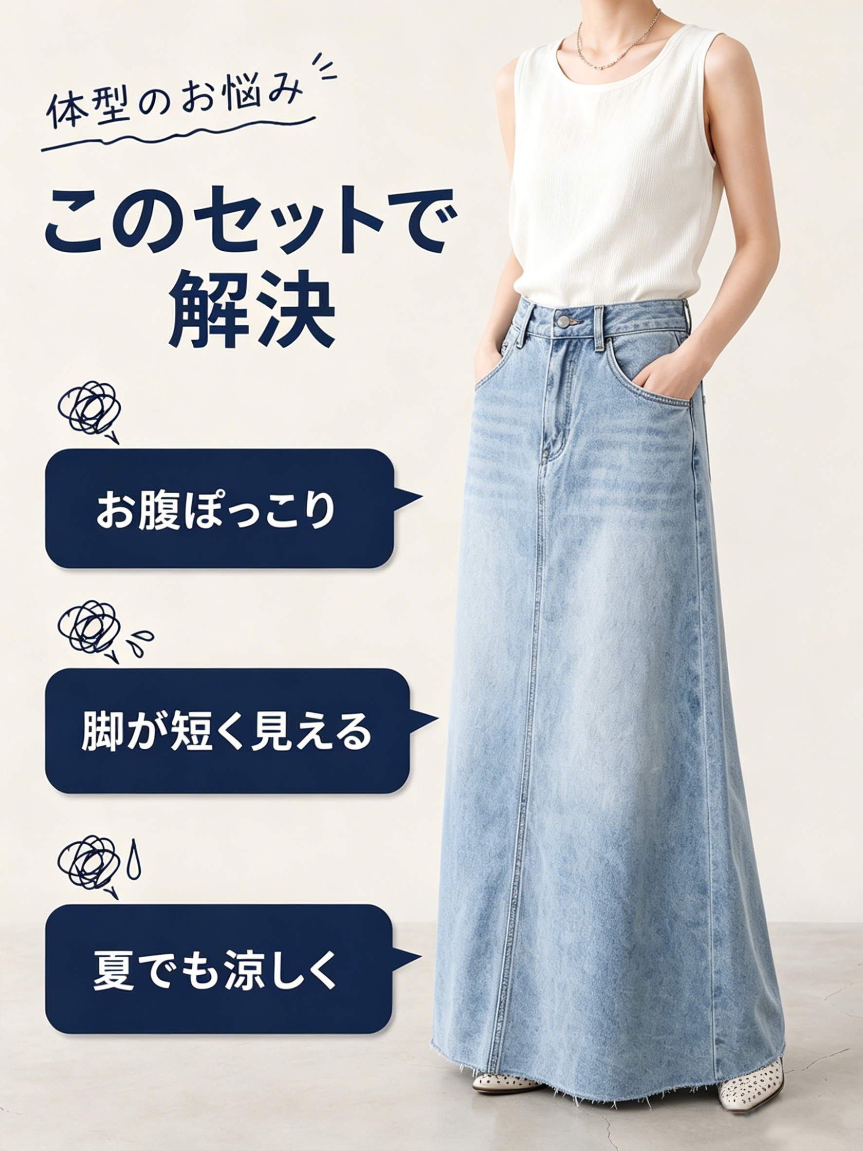 【Aライン デニムロングスカート】体型を選ばず、大人女性の究極の「ミニマリズム」を実現。おしゃれ必須アイテム、毛羽立ち裾、ウォッシュ加工