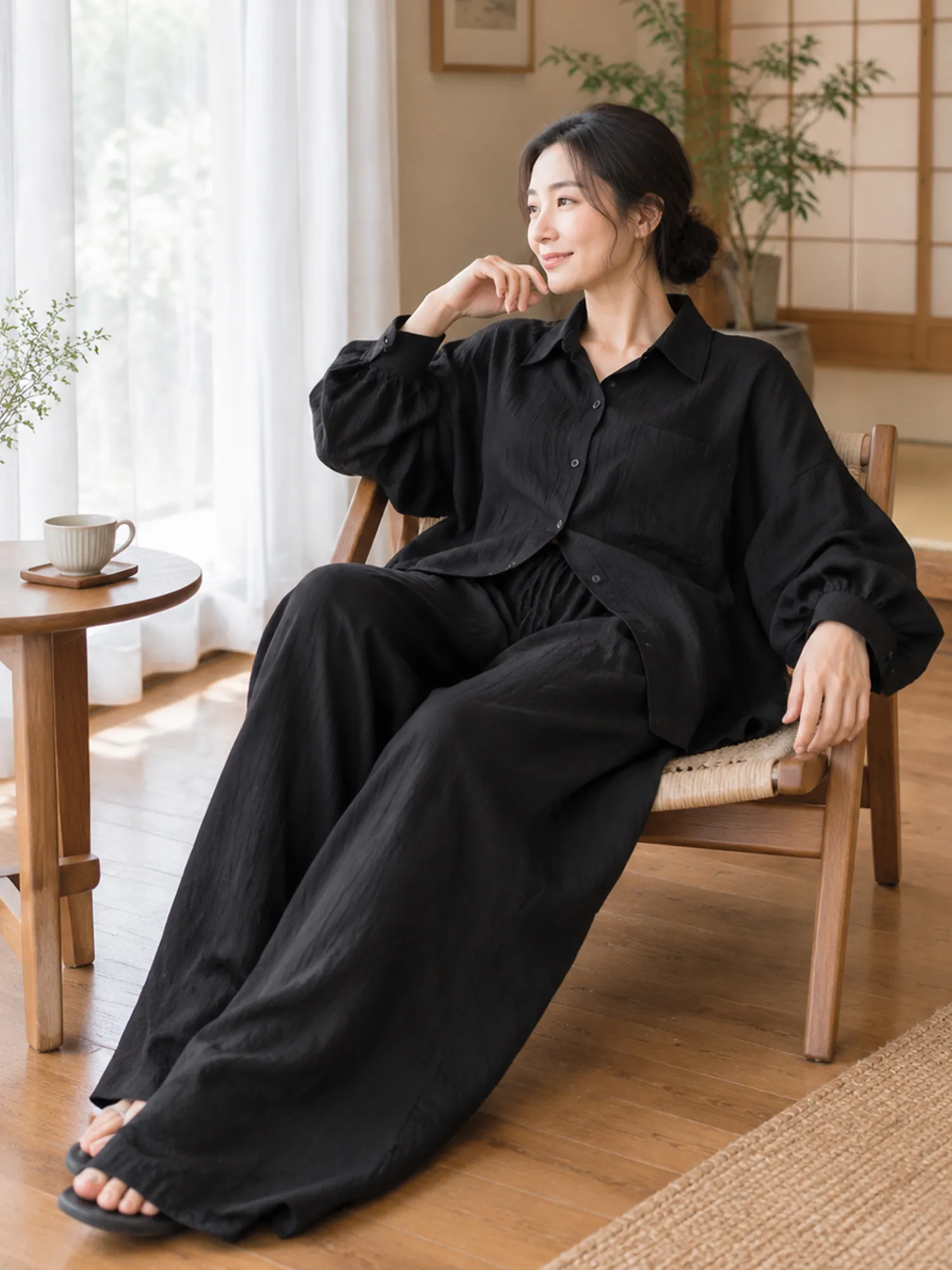 【UVカット・防シワ】上品な落ち感のシャツ×ワイドパンツセットアップ