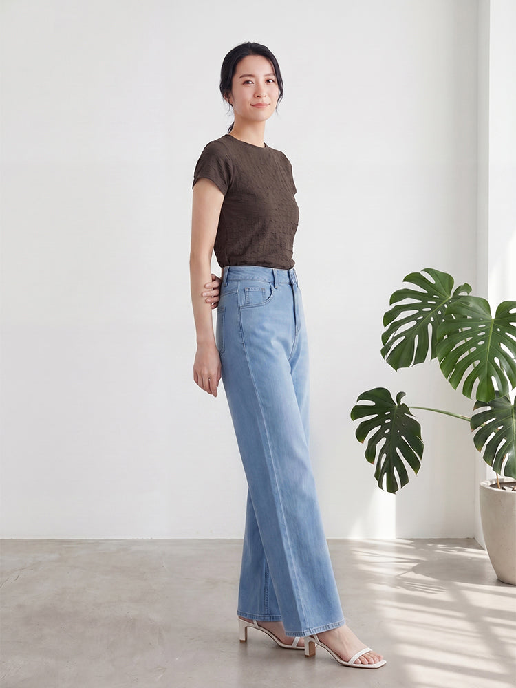 【夏用薄手アイスシルクワイドパンツ】ハイウエストストレート、軽やかでドレープ感抜群。デイリー＆通勤に必須