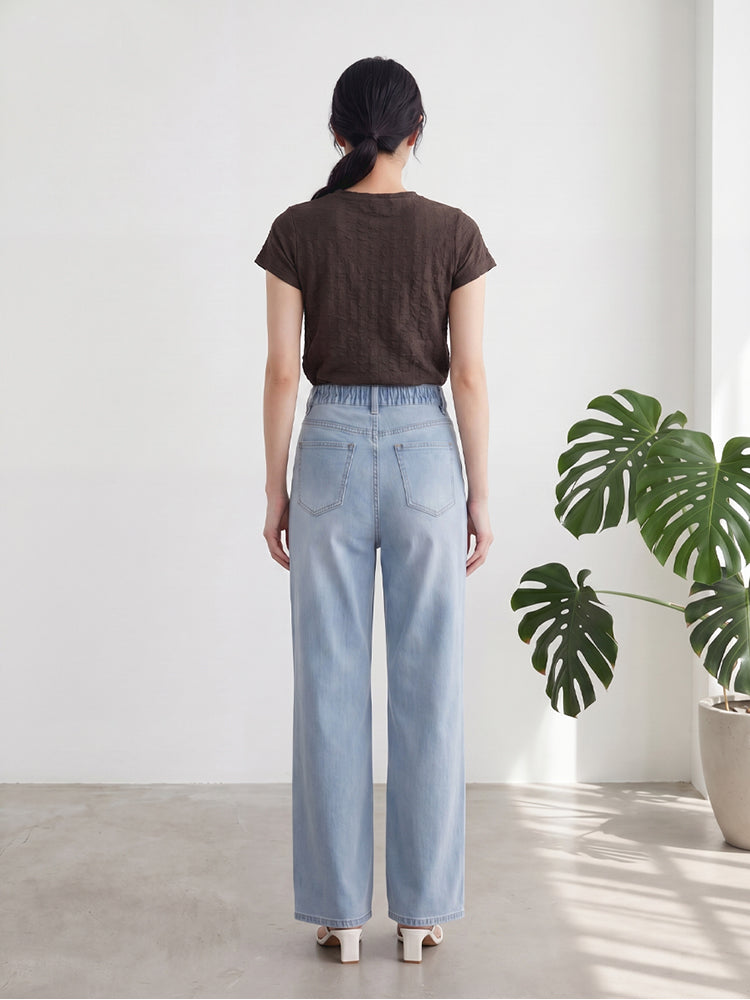 【夏用薄手アイスシルクワイドパンツ】ハイウエストストレート、軽やかでドレープ感抜群。デイリー＆通勤に必須