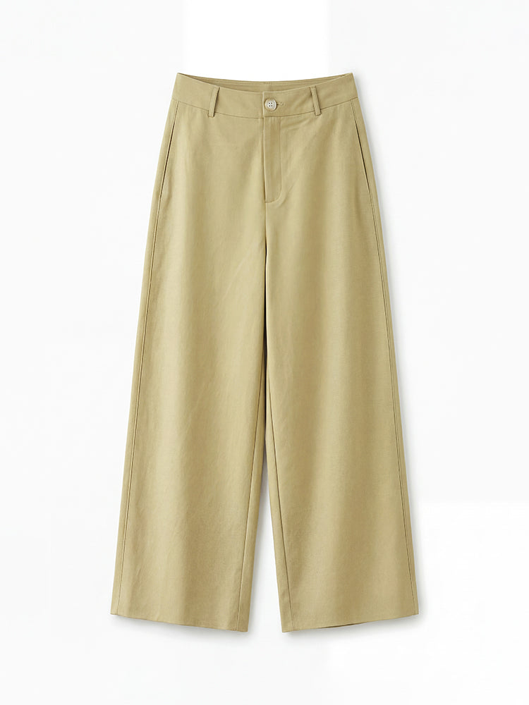 【ヴィンテージ クロップドストレートパンツ】ハイウエスト・バックポケットフラップ付き。軽やかな素材でスタイルアップ、通勤にも上品さをプラス