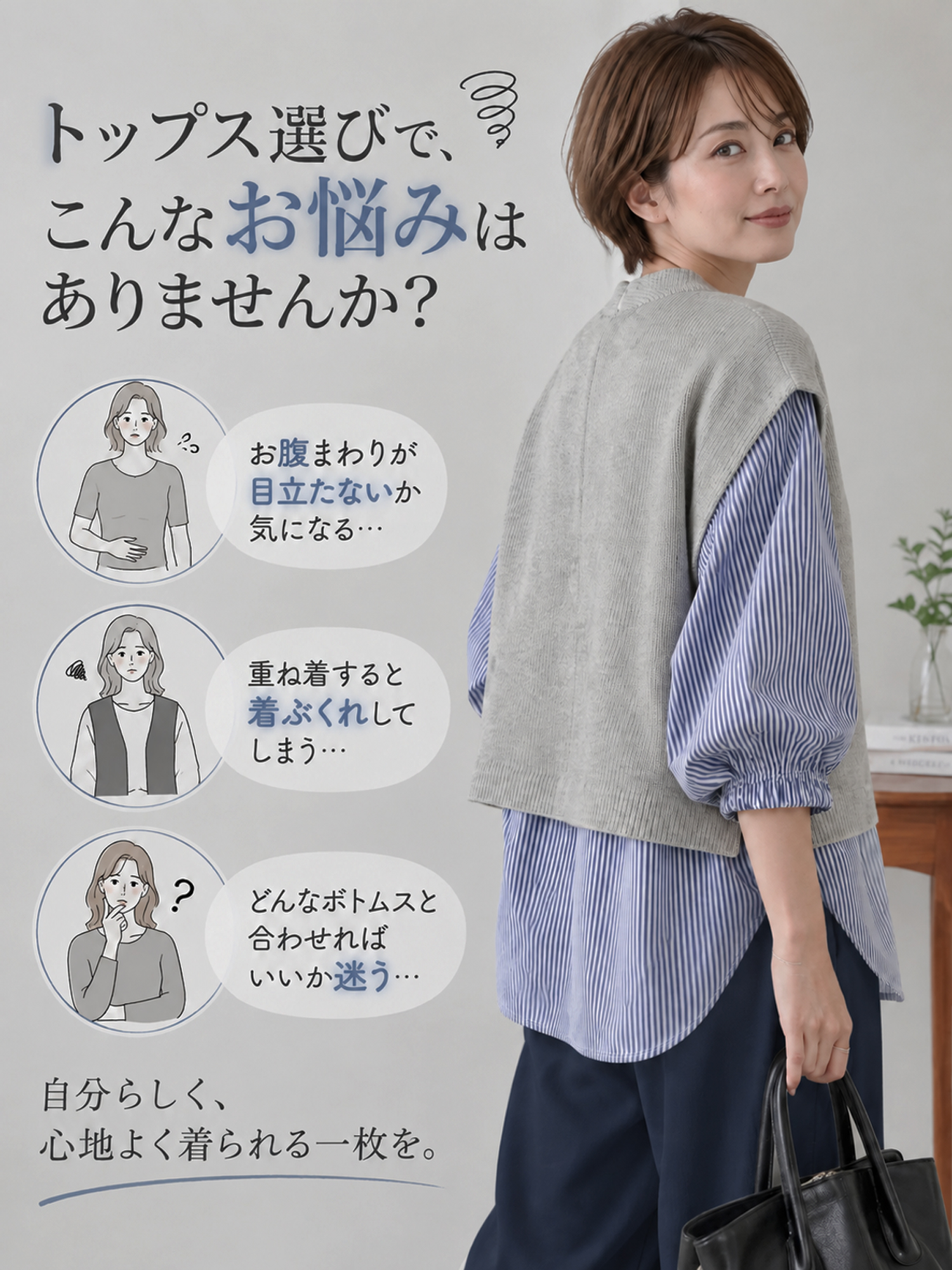 【クルーネック配色切り替え ゆったりトップス＋シャツ】