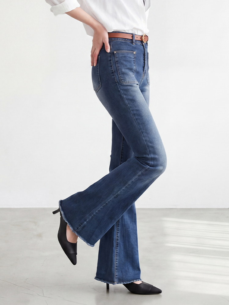 sosove-双兜磨白牛仔微辣长裤