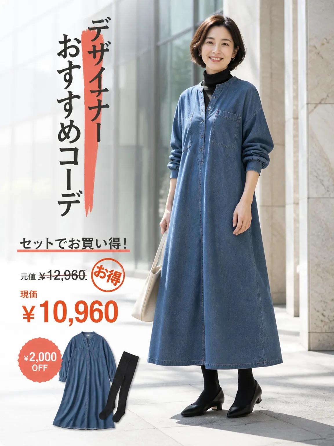 【ヴィンテージ風ルーズデニムシャツワンピース】ゆったりとしたストレートシルエットが、ウエスト・ヒップ・脚のラインを自然にカバー-sosove
