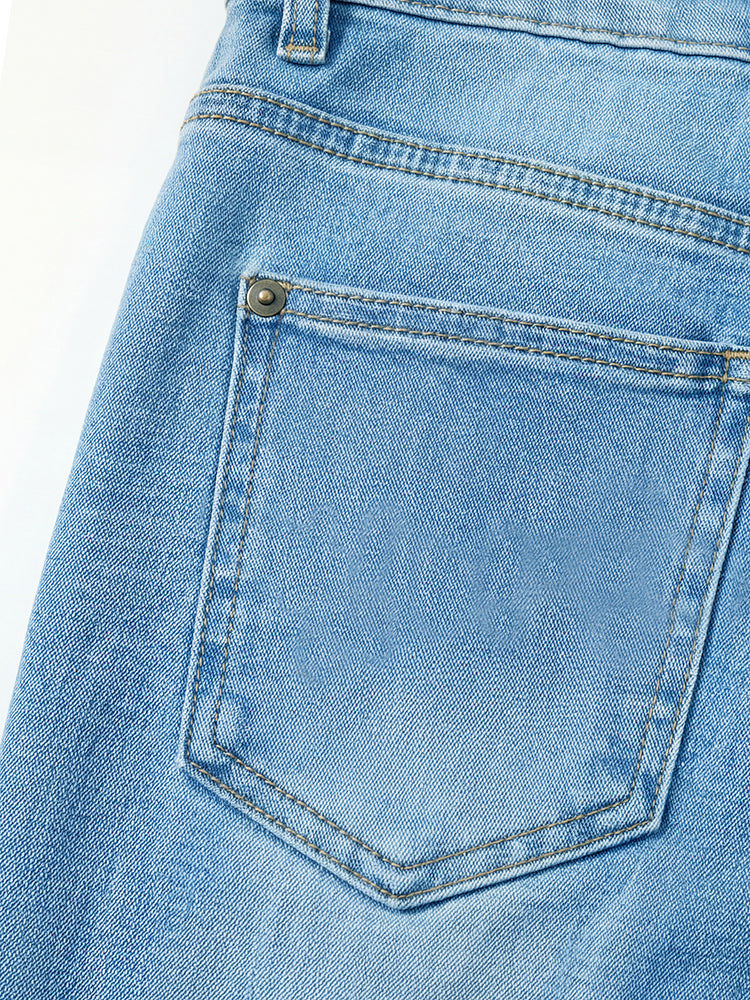 【ドレープハイウエスト微フレアジーンズ】柔らか素材・シワ知らず・脚に貼りつかない・脚長補正・万能シーン対応