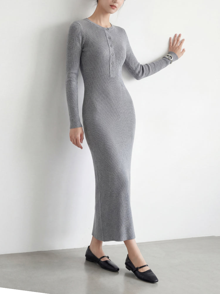 【 タイム限定 さらに30%OFF】【長袖ニットタイトロングワンピース】着痩せして綺麗なシルエットに