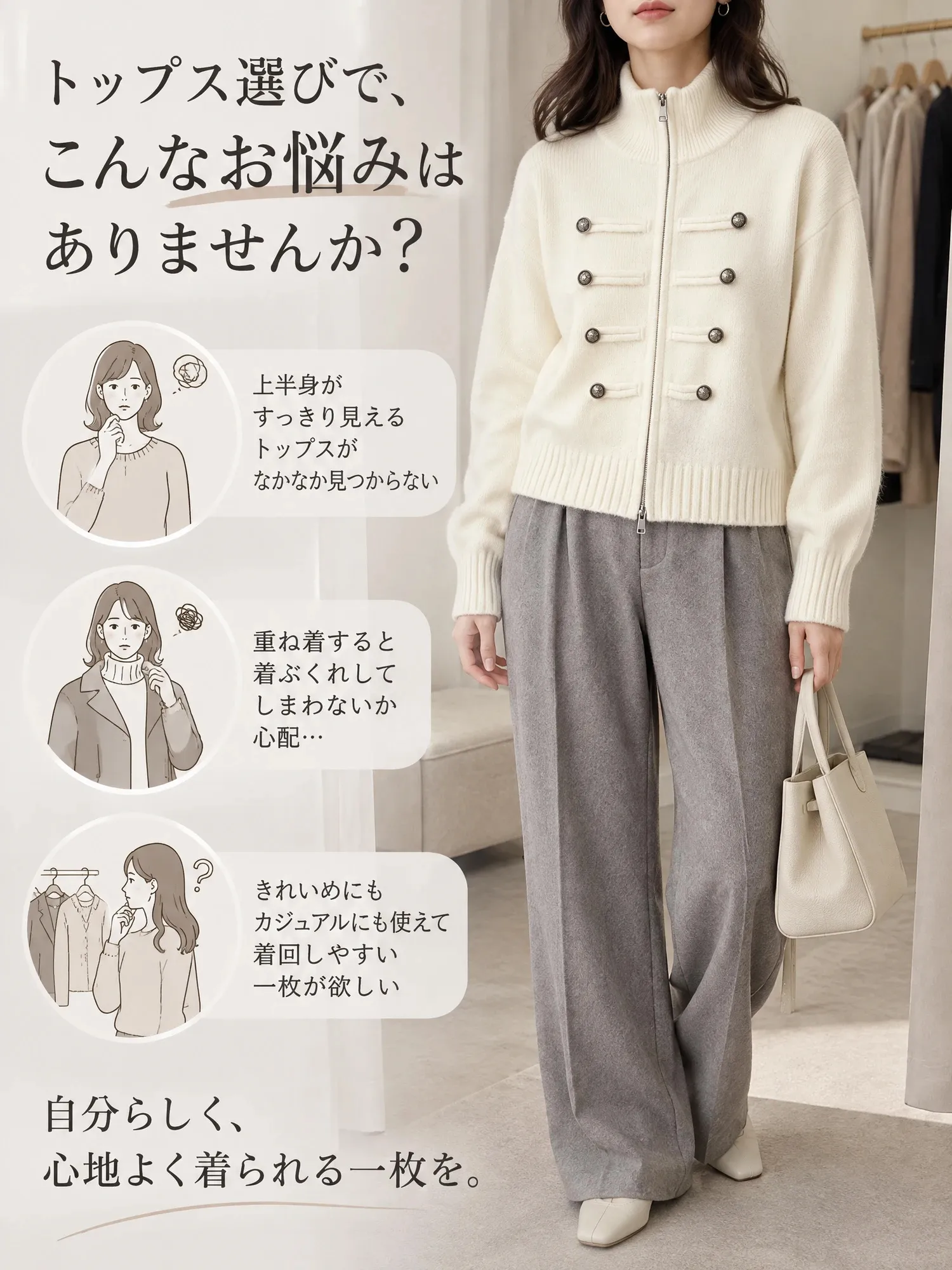 【ナポレオン風 ダブルジップニットカーディガン レディース グレー】-sosove