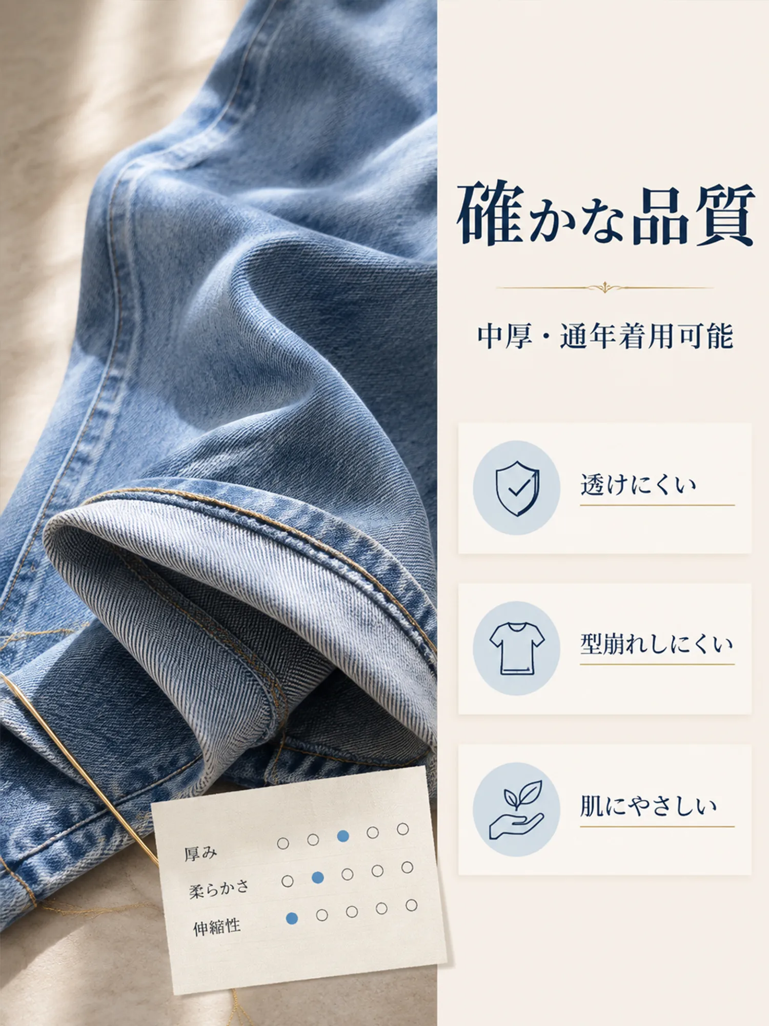 【黄金比バランス設計】腰まわりをカバーするハイウエストデニムパンツ