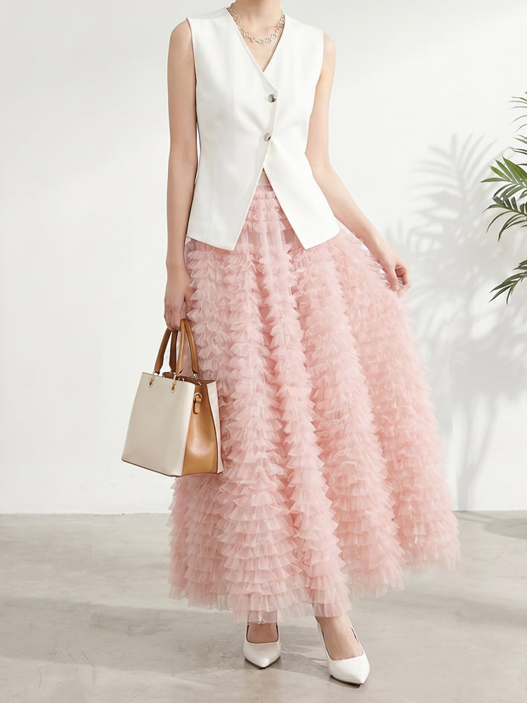 【ボリュームティアードスカート】 軽量で着心地抜群 洗濯機 OK 型崩れしにくい コーデしやすい万能スカート