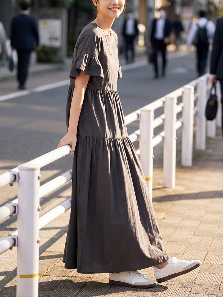 1356828-JC-荷叶袖褶皱连衣裙