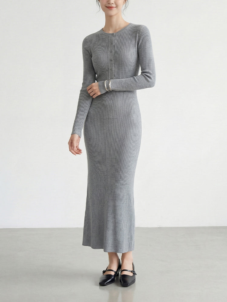 【 タイム限定 さらに30%OFF】【長袖ニットタイトロングワンピース】着痩せして綺麗なシルエットに