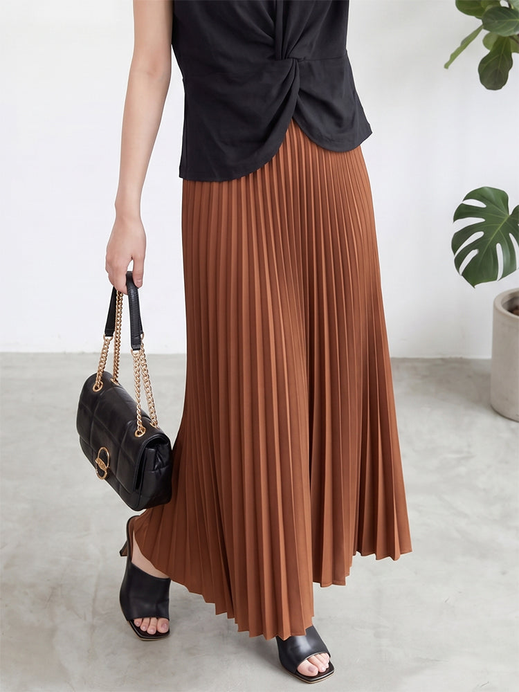 【 タイム限定 さらに20%OFF】ゆったりドレープ ロングプリーツスカート｜下半身体型カバーに最適 脚をスッキリ見せ ハイウエストでスタイルアップ