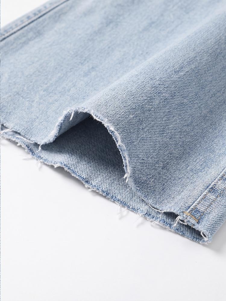 sosove-双兜磨白牛仔微辣长裤